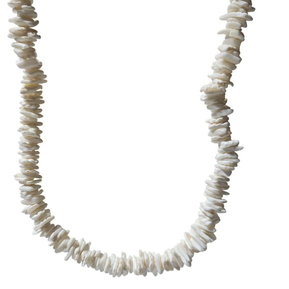 Boho White Shell Wood Chip Beaded Necklace Beach Core Ocean Surfer Jewelry Men - Picture 1 of 4